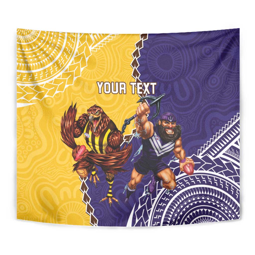 Custom Dockers And Hawks Football Tapestry Aboriginal Mix Polynesian Pattern - Vibe Hoodie Shop