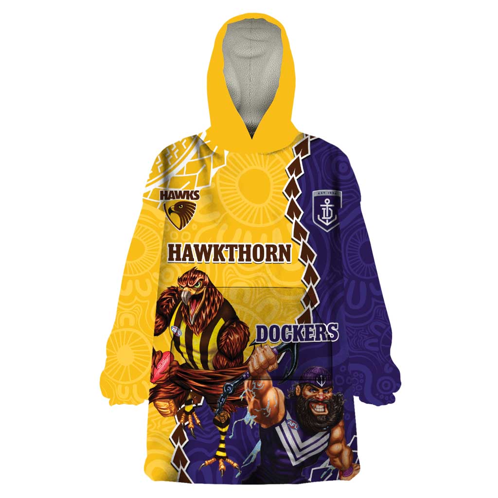 Custom Dockers And Hawks Football Wearable Blanket Hoodie Aboriginal Mix Polynesian Pattern - Vibe Hoodie Shop