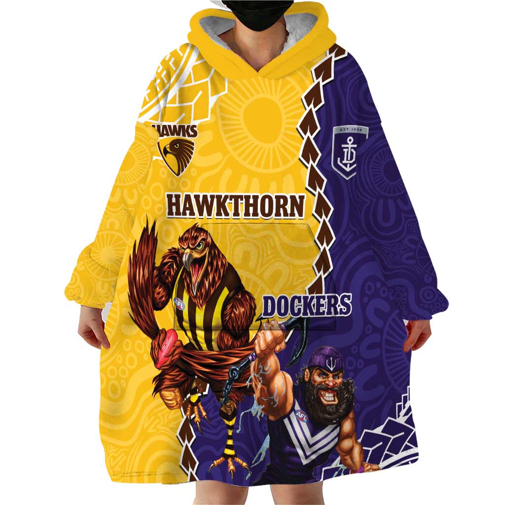 Custom Dockers And Hawks Football Wearable Blanket Hoodie Aboriginal Mix Polynesian Pattern - Vibe Hoodie Shop