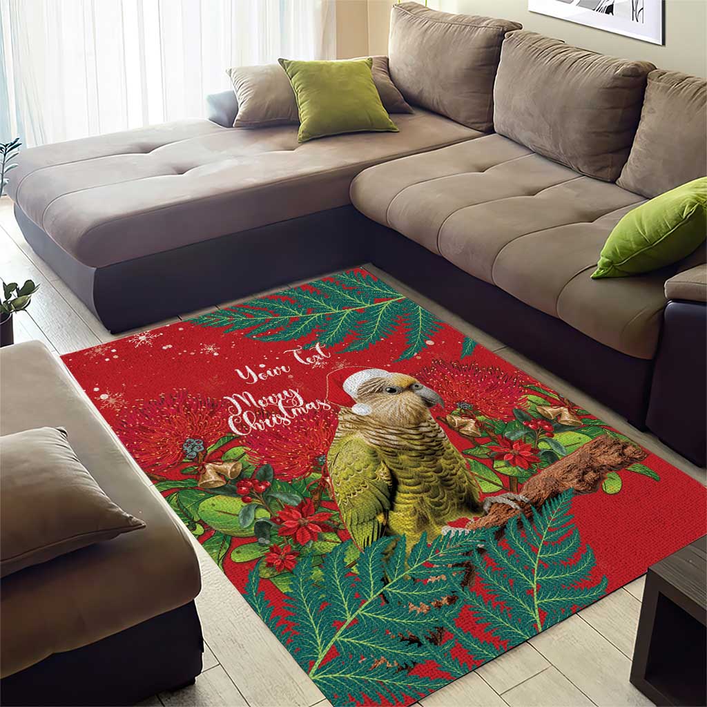 Personalised New Zealand Kakapo Christmas Area Rug Meri Kirihimete Silver Fern Mix Pohutukawa - Vibe Hoodie Shop