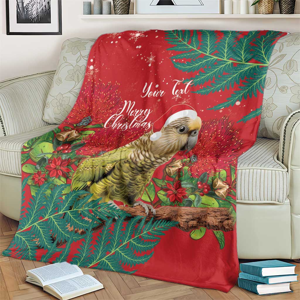 Personalised New Zealand Kakapo Christmas Blanket Meri Kirihimete Silver Fern Mix Pohutukawa - Vibe Hoodie Shop