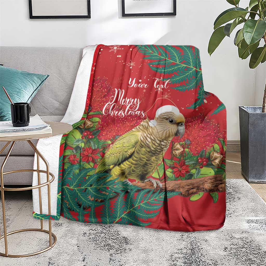 Personalised New Zealand Kakapo Christmas Blanket Meri Kirihimete Silver Fern Mix Pohutukawa - Vibe Hoodie Shop