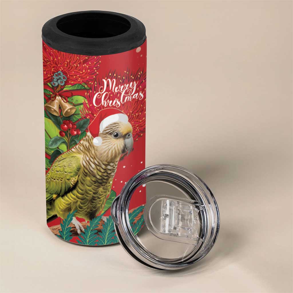 Personalised New Zealand Kakapo Christmas 4 in 1 Can Cooler Tumbler Meri Kirihimete Silver Fern Mix Pohutukawa