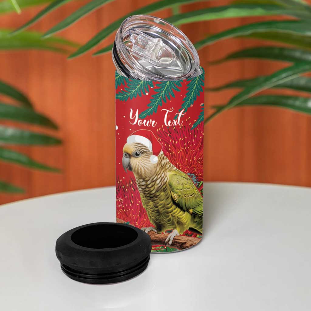 Personalised New Zealand Kakapo Christmas 4 in 1 Can Cooler Tumbler Meri Kirihimete Silver Fern Mix Pohutukawa