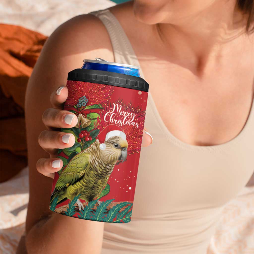 Personalised New Zealand Kakapo Christmas 4 in 1 Can Cooler Tumbler Meri Kirihimete Silver Fern Mix Pohutukawa