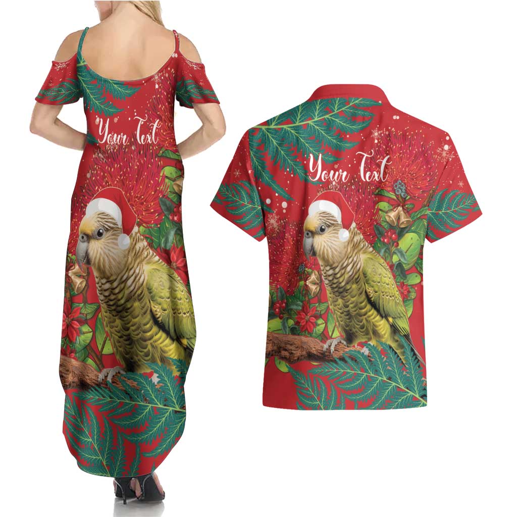 Personalised New Zealand Kakapo Christmas Couples Matching Summer Maxi Dress and Hawaiian Shirt Meri Kirihimete Silver Fern Mix Pohutukawa