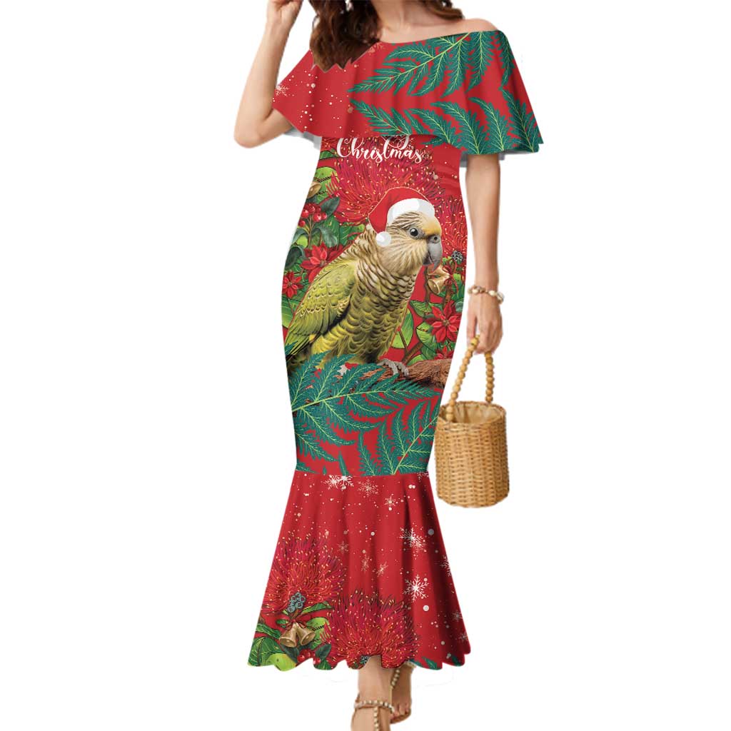 Personalised New Zealand Kakapo Christmas Family Matching Mermaid Dress and Hawaiian Shirt Meri Kirihimete Silver Fern Mix Pohutukawa