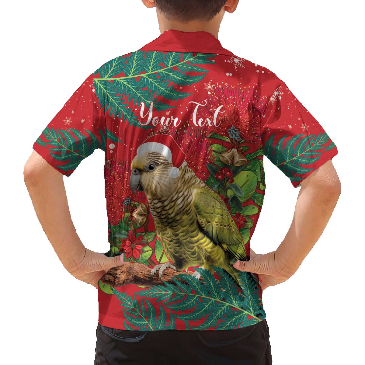 Personalised New Zealand Kakapo Christmas Family Matching Off The Shoulder Long Sleeve Dress and Hawaiian Shirt Meri Kirihimete Silver Fern Mix Pohutukawa