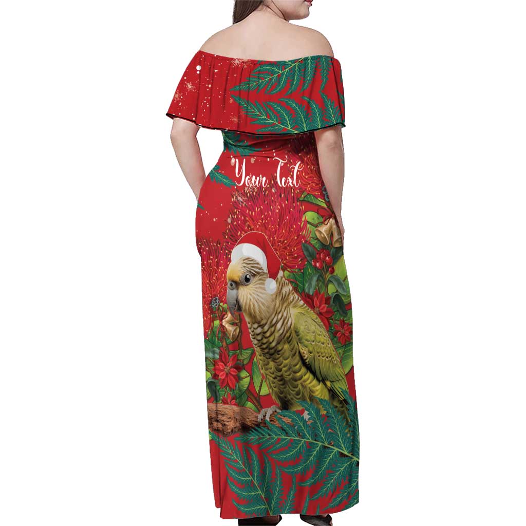 Personalised New Zealand Kakapo Christmas Family Matching Off Shoulder Maxi Dress and Hawaiian Shirt Meri Kirihimete Silver Fern Mix Pohutukawa