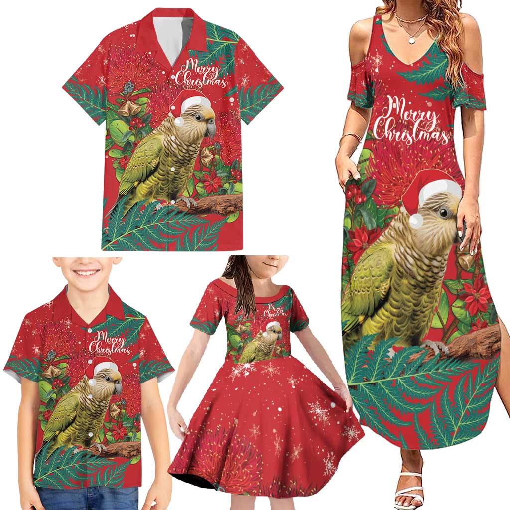 Personalised New Zealand Kakapo Christmas Family Matching Summer Maxi Dress and Hawaiian Shirt Meri Kirihimete Silver Fern Mix Pohutukawa