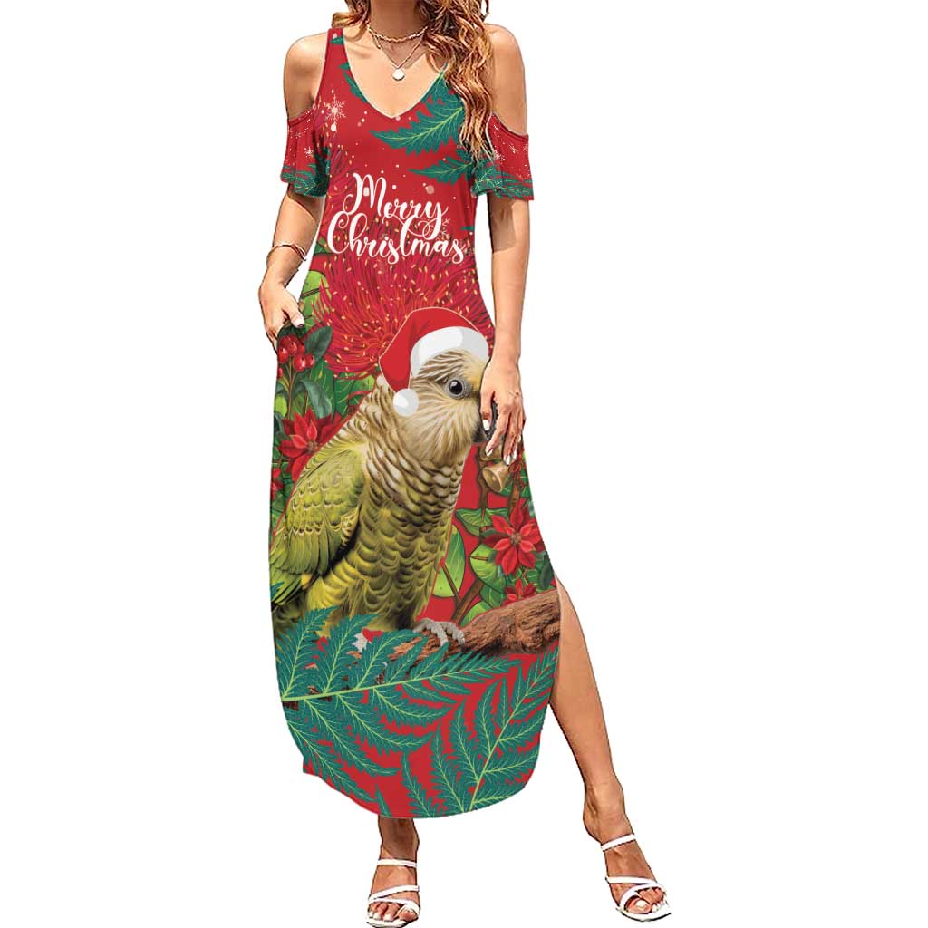 Personalised New Zealand Kakapo Christmas Family Matching Summer Maxi Dress and Hawaiian Shirt Meri Kirihimete Silver Fern Mix Pohutukawa