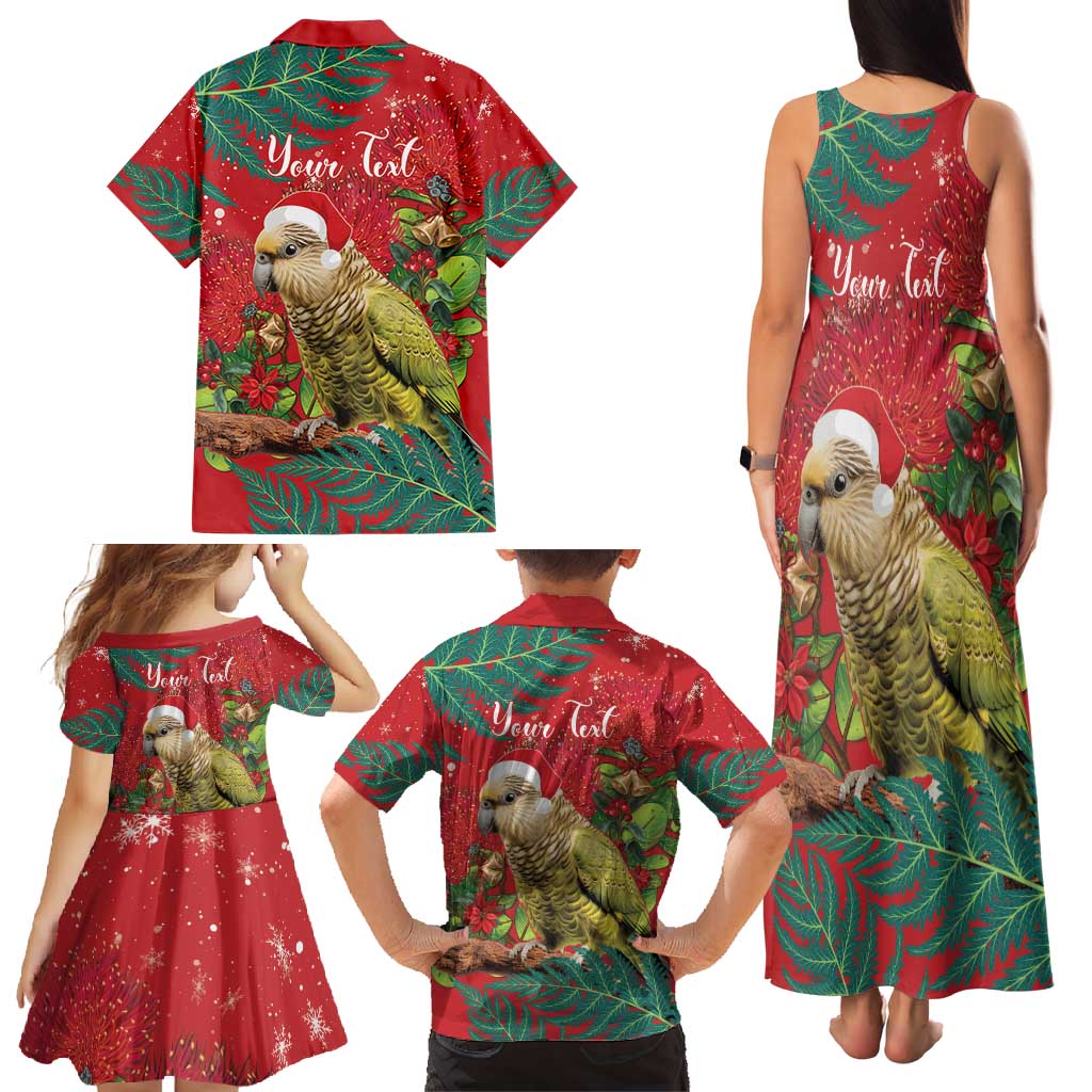 Personalised New Zealand Kakapo Christmas Family Matching Tank Maxi Dress and Hawaiian Shirt Meri Kirihimete Silver Fern Mix Pohutukawa