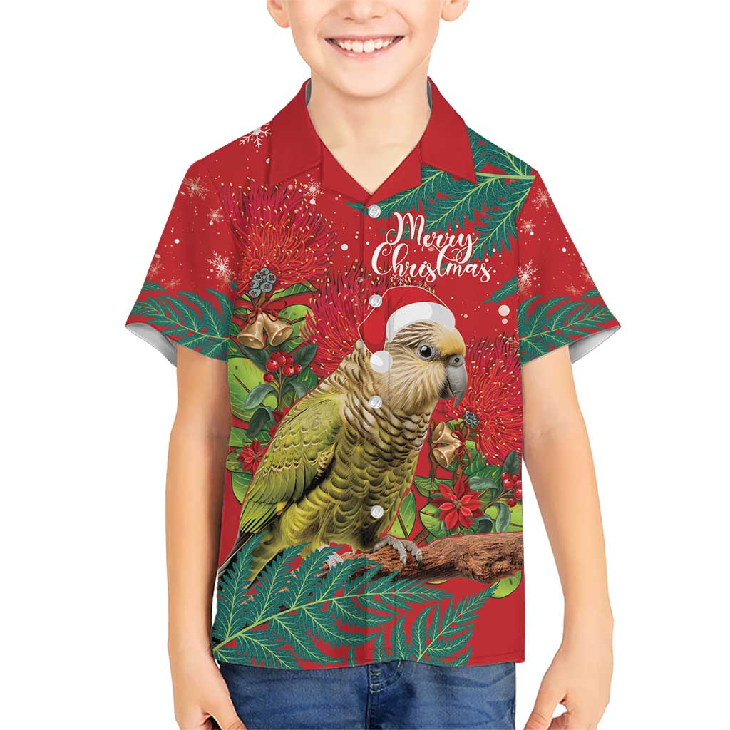 Personalised New Zealand Kakapo Christmas Kid Hawaiian Shirt Meri Kirihimete Silver Fern Mix Pohutukawa