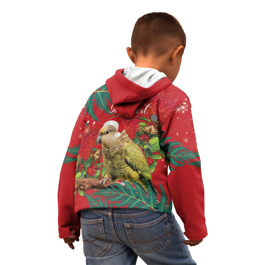 Personalised New Zealand Kakapo Christmas Kid Hoodie Meri Kirihimete Silver Fern Mix Pohutukawa - Vibe Hoodie Shop