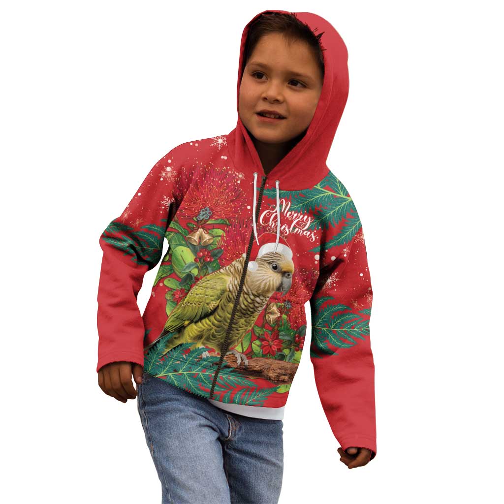 Personalised New Zealand Kakapo Christmas Kid Hoodie Meri Kirihimete Silver Fern Mix Pohutukawa - Vibe Hoodie Shop