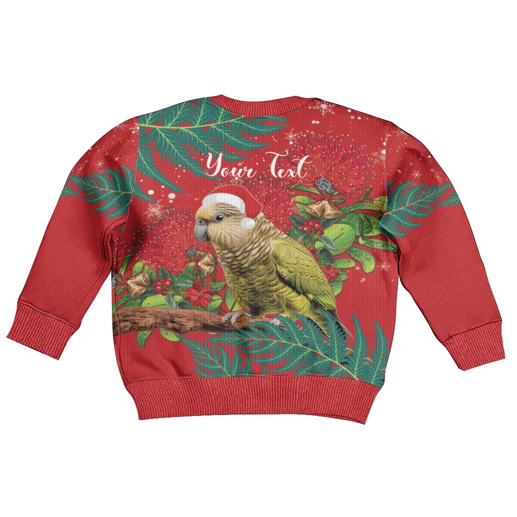 Personalised New Zealand Kakapo Christmas Kid Ugly Christmas Sweater Meri Kirihimete Silver Fern Mix Pohutukawa