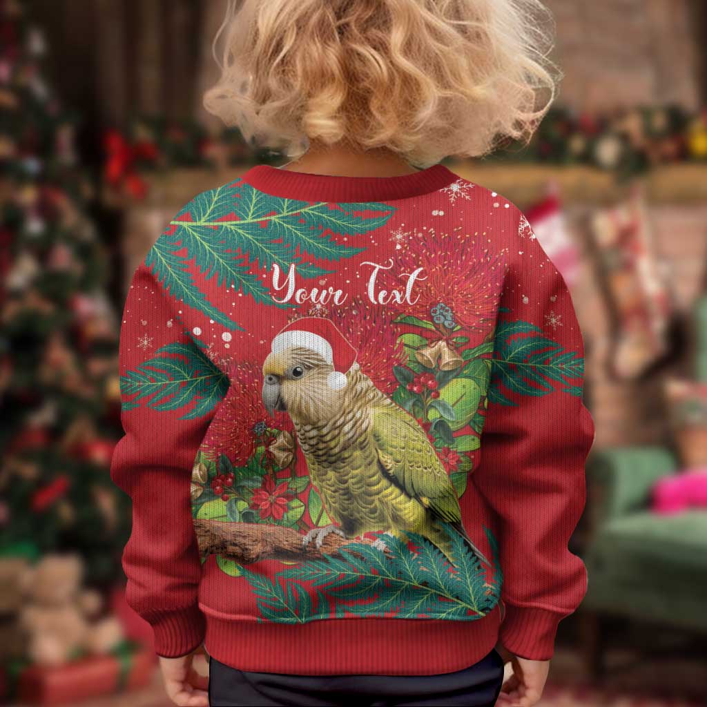 Personalised New Zealand Kakapo Christmas Kid Ugly Christmas Sweater Meri Kirihimete Silver Fern Mix Pohutukawa