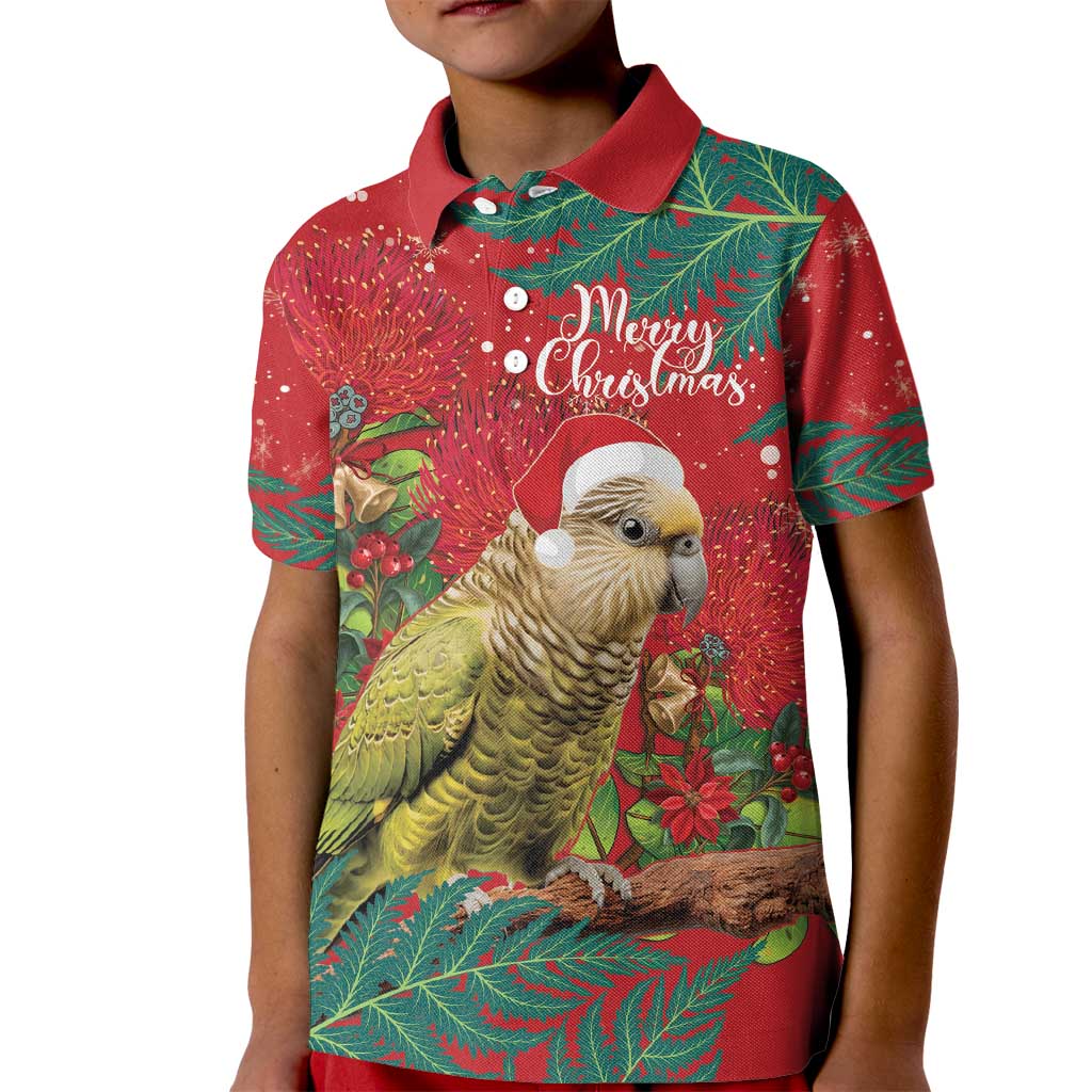 Personalised New Zealand Kakapo Christmas Kid Polo Shirt Meri Kirihimete Silver Fern Mix Pohutukawa - Vibe Hoodie Shop