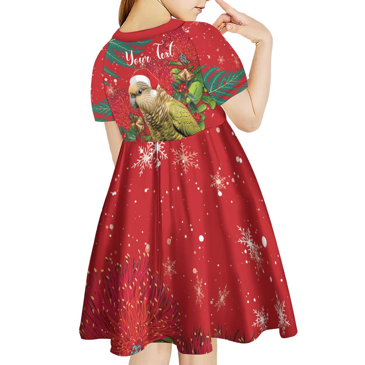 Personalised New Zealand Kakapo Christmas Kid Short Sleeve Dress Meri Kirihimete Silver Fern Mix Pohutukawa - Vibe Hoodie Shop