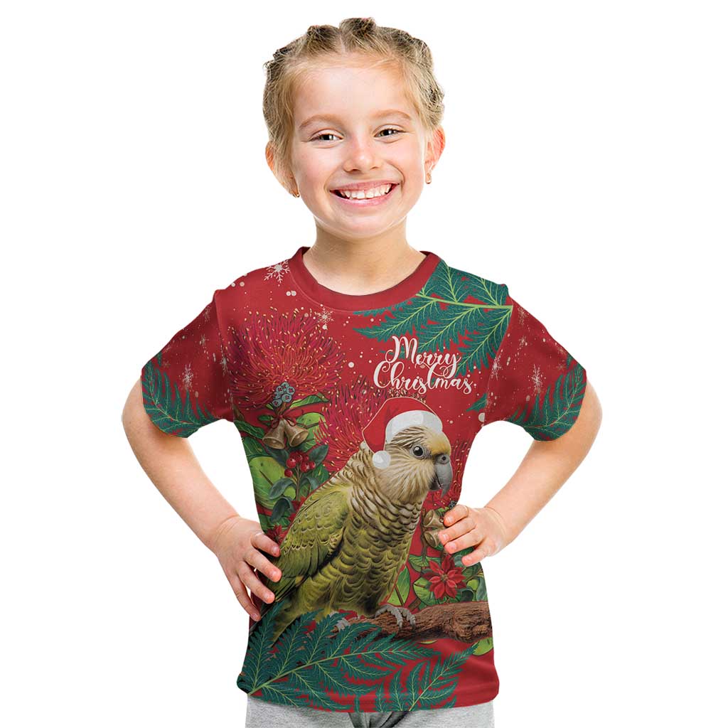 Personalised New Zealand Kakapo Christmas Kid T Shirt Meri Kirihimete Silver Fern Mix Pohutukawa - Vibe Hoodie Shop