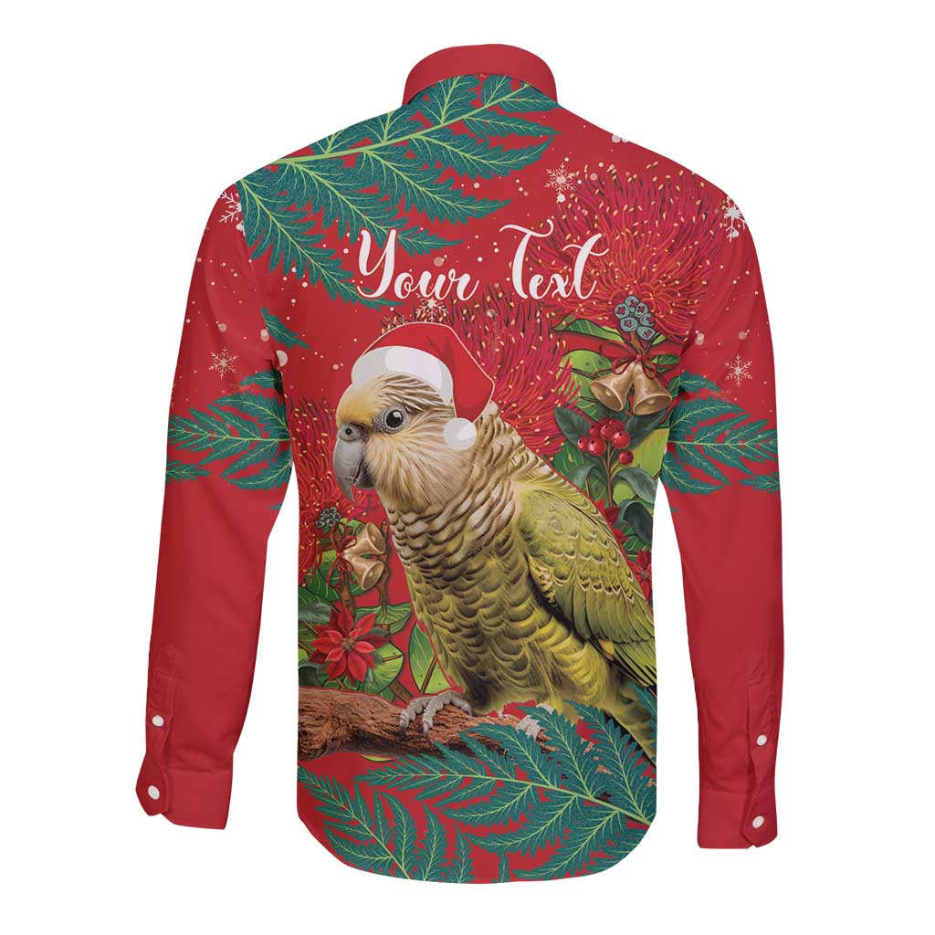 Personalised New Zealand Kakapo Christmas Long Sleeve Button Shirt Meri Kirihimete Silver Fern Mix Pohutukawa - Vibe Hoodie Shop