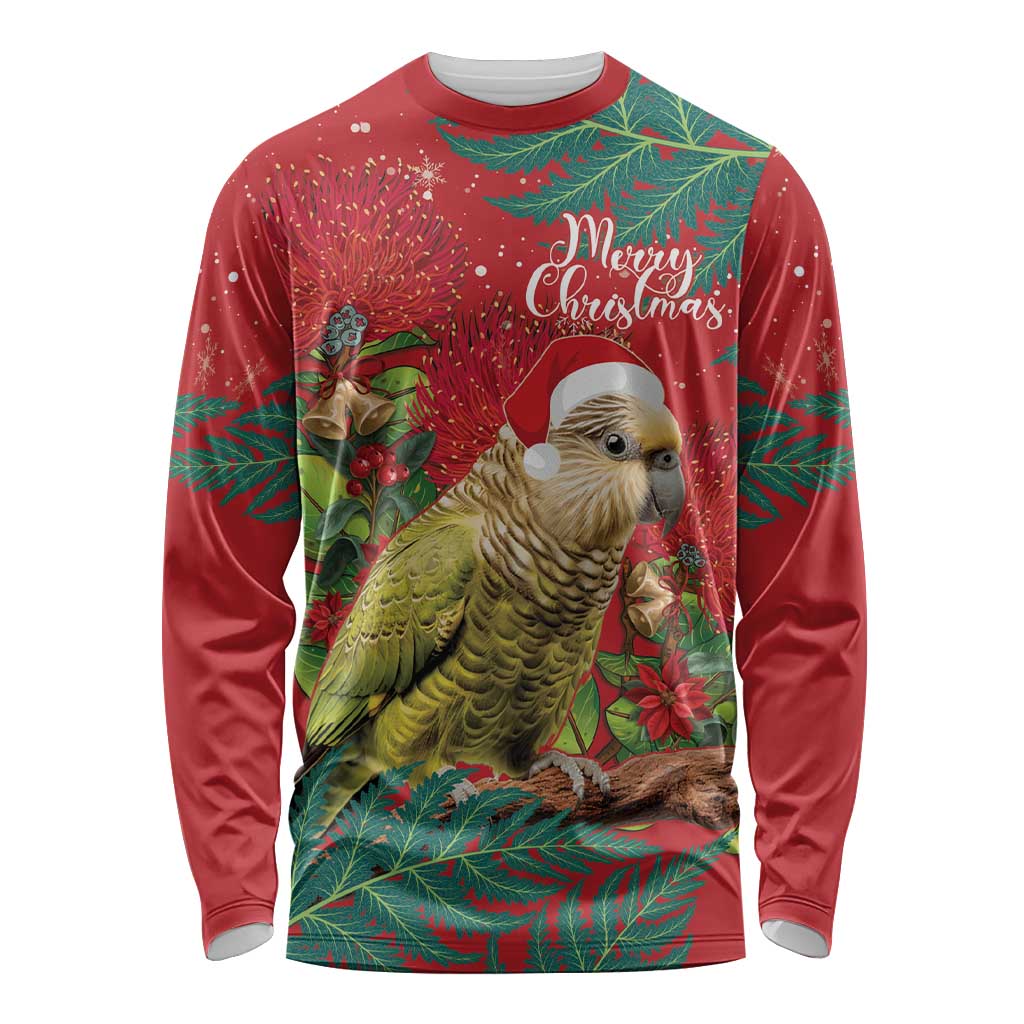 Personalised New Zealand Kakapo Christmas Long Sleeve Shirt Meri Kirihimete Silver Fern Mix Pohutukawa - Vibe Hoodie Shop