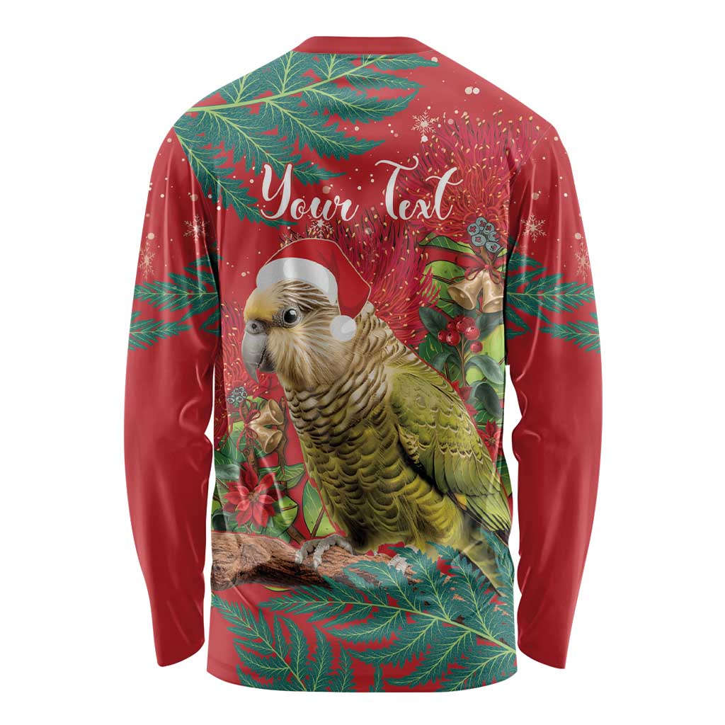 Personalised New Zealand Kakapo Christmas Long Sleeve Shirt Meri Kirihimete Silver Fern Mix Pohutukawa - Vibe Hoodie Shop