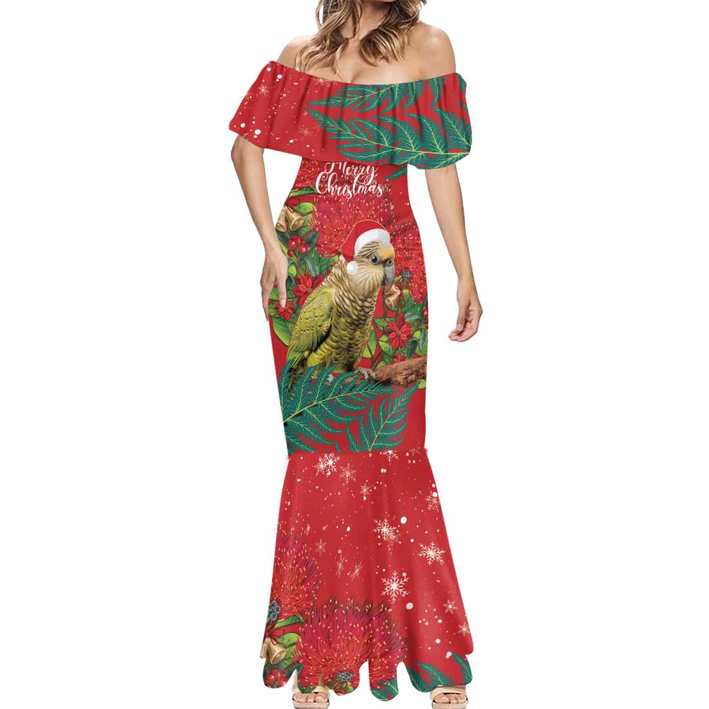 Personalised New Zealand Kakapo Christmas Mermaid Dress Meri Kirihimete Silver Fern Mix Pohutukawa