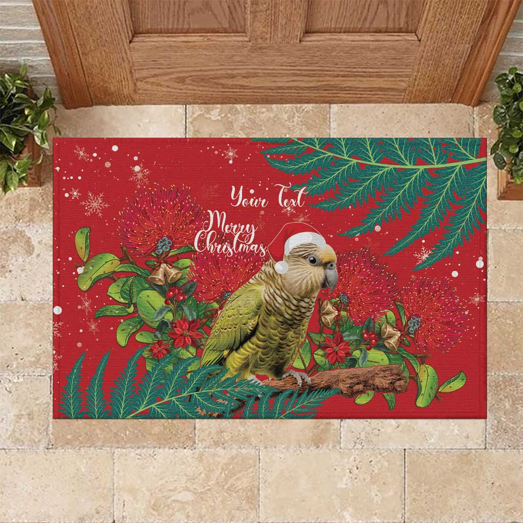 Personalised New Zealand Kakapo Christmas Rubber Doormat Meri Kirihimete Silver Fern Mix Pohutukawa