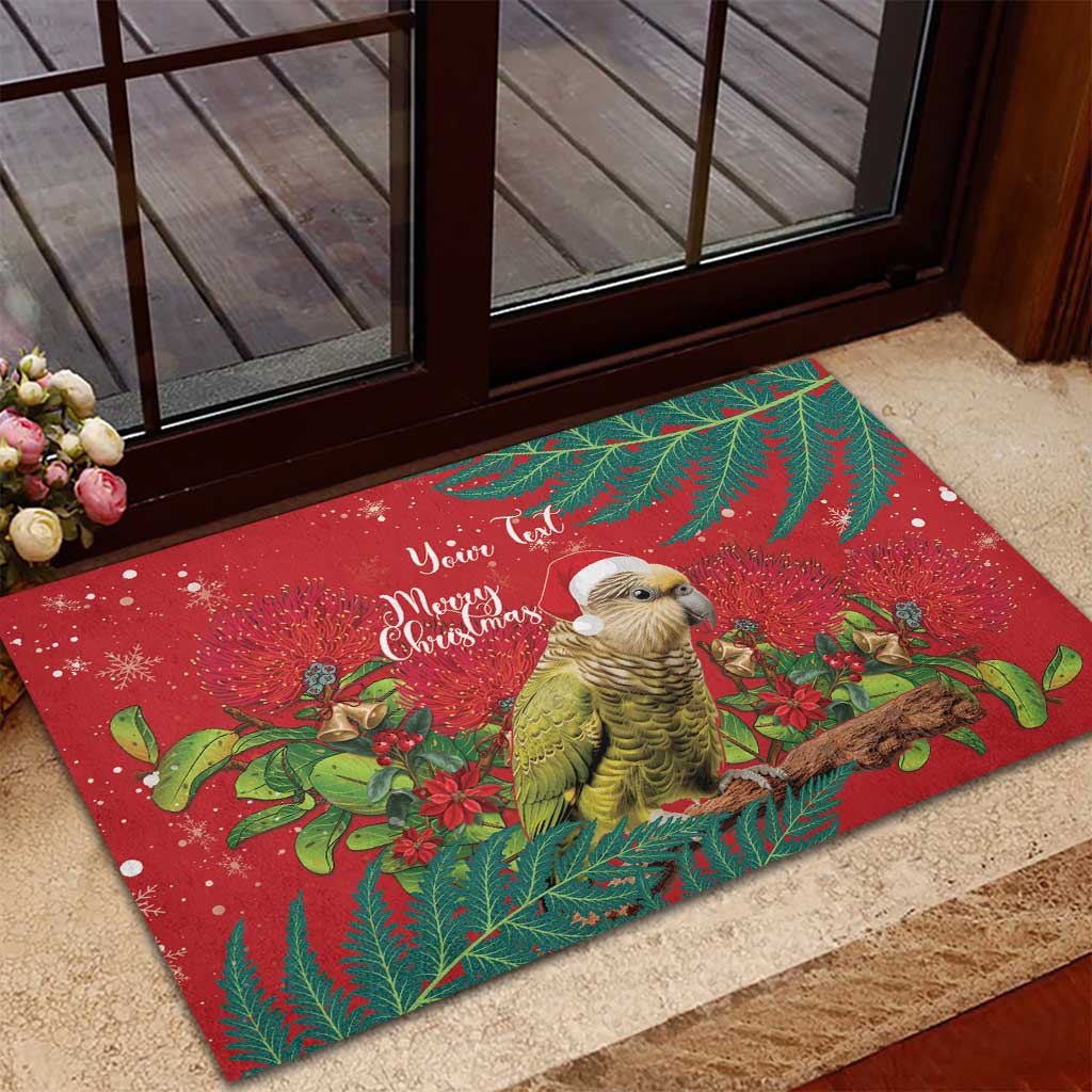 Personalised New Zealand Kakapo Christmas Rubber Doormat Meri Kirihimete Silver Fern Mix Pohutukawa