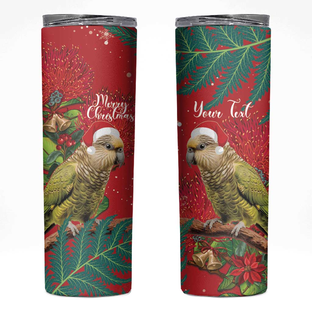 Personalised New Zealand Kakapo Christmas Skinny Tumbler Meri Kirihimete Silver Fern Mix Pohutukawa