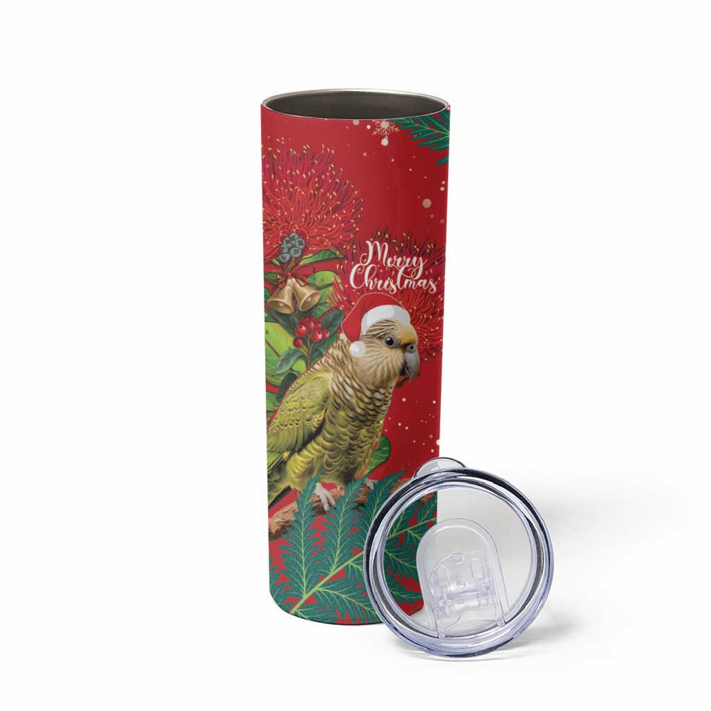 Personalised New Zealand Kakapo Christmas Skinny Tumbler Meri Kirihimete Silver Fern Mix Pohutukawa