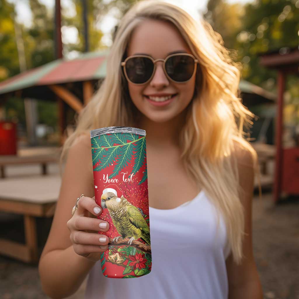 Personalised New Zealand Kakapo Christmas Skinny Tumbler Meri Kirihimete Silver Fern Mix Pohutukawa