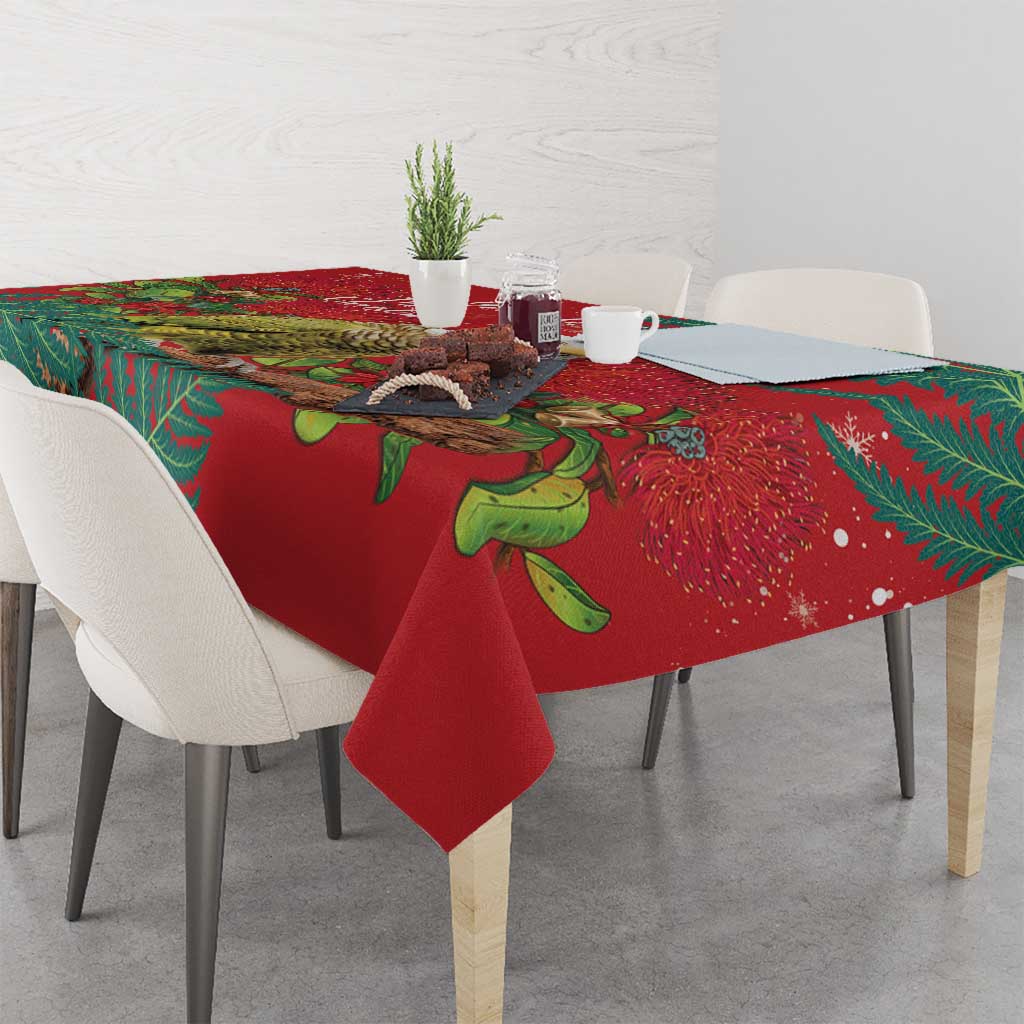 Personalised New Zealand Kakapo Christmas Tablecloth Meri Kirihimete Silver Fern Mix Pohutukawa