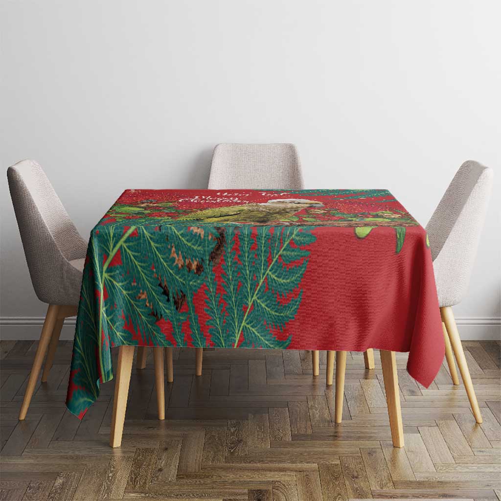 Personalised New Zealand Kakapo Christmas Tablecloth Meri Kirihimete Silver Fern Mix Pohutukawa