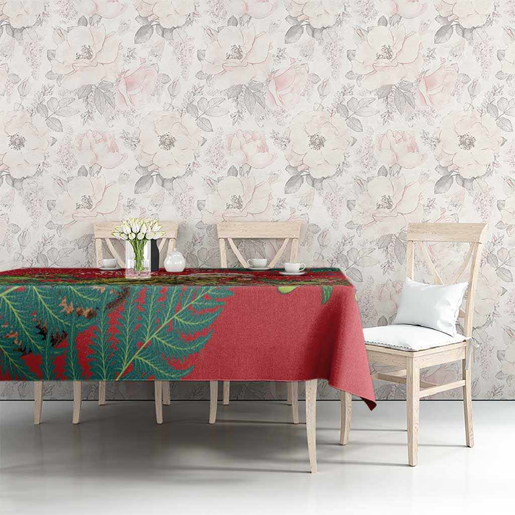 Personalised New Zealand Kakapo Christmas Tablecloth Meri Kirihimete Silver Fern Mix Pohutukawa