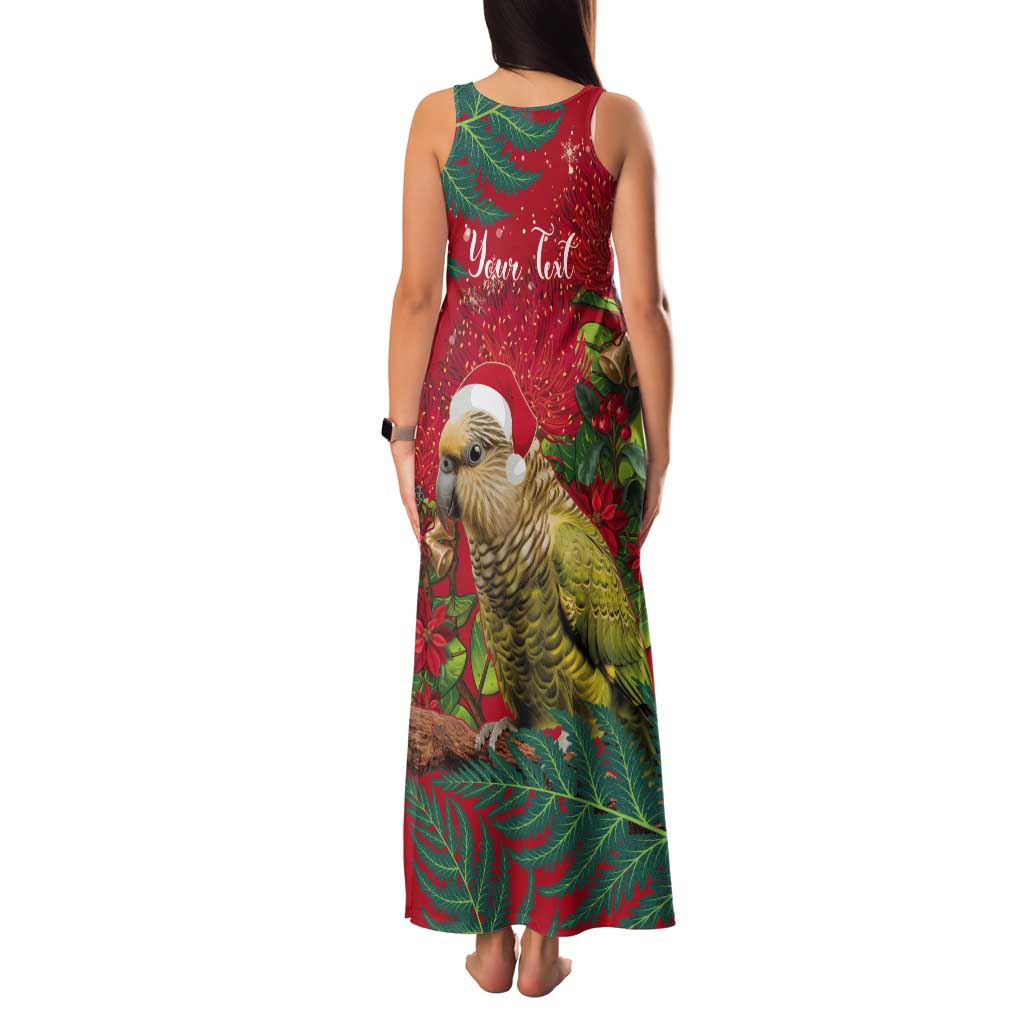 Personalised New Zealand Kakapo Christmas Tank Maxi Dress Meri Kirihimete Silver Fern Mix Pohutukawa