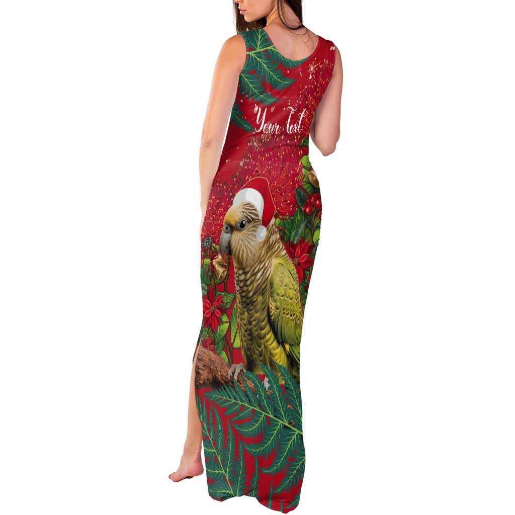 Personalised New Zealand Kakapo Christmas Tank Maxi Dress Meri Kirihimete Silver Fern Mix Pohutukawa