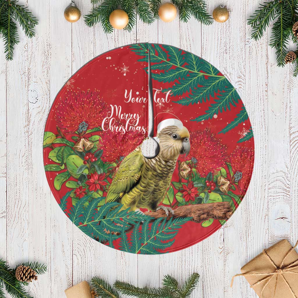 Personalised New Zealand Kakapo Christmas Tree Skirt Meri Kirihimete Silver Fern Mix Pohutukawa