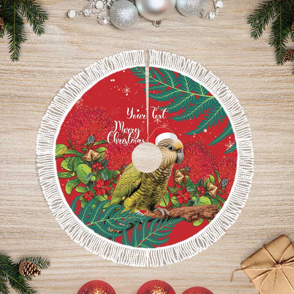 Personalised New Zealand Kakapo Christmas Tree Skirt Meri Kirihimete Silver Fern Mix Pohutukawa