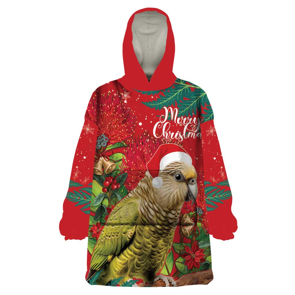 Personalised New Zealand Kakapo Christmas Wearable Blanket Hoodie Meri Kirihimete Silver Fern Mix Pohutukawa - Vibe Hoodie Shop