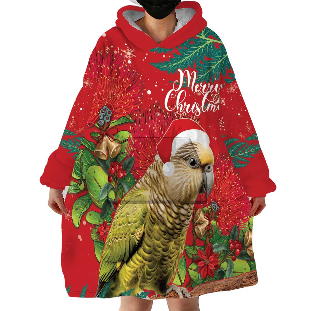 Personalised New Zealand Kakapo Christmas Wearable Blanket Hoodie Meri Kirihimete Silver Fern Mix Pohutukawa - Vibe Hoodie Shop