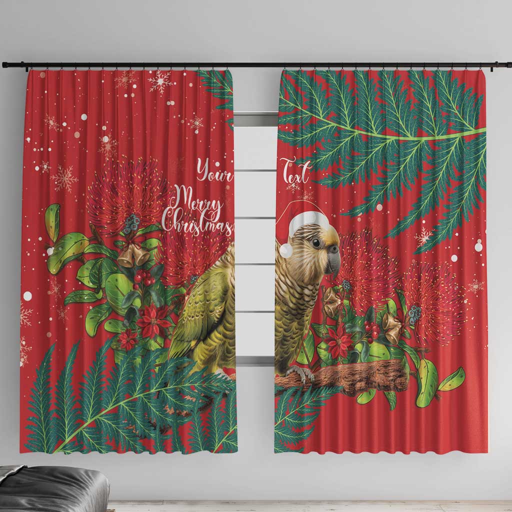 Personalised New Zealand Kakapo Christmas Window Curtain Meri Kirihimete Silver Fern Mix Pohutukawa