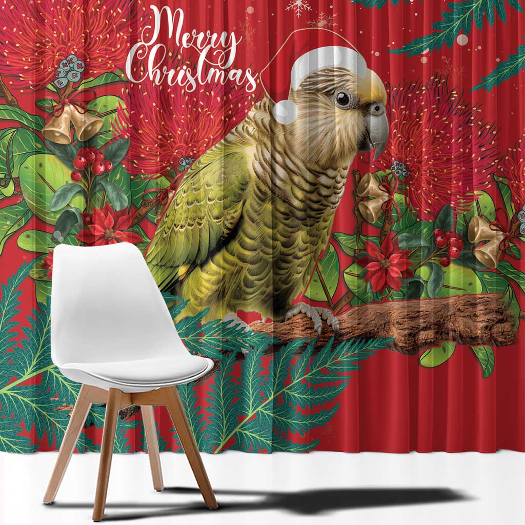 Personalised New Zealand Kakapo Christmas Window Curtain Meri Kirihimete Silver Fern Mix Pohutukawa