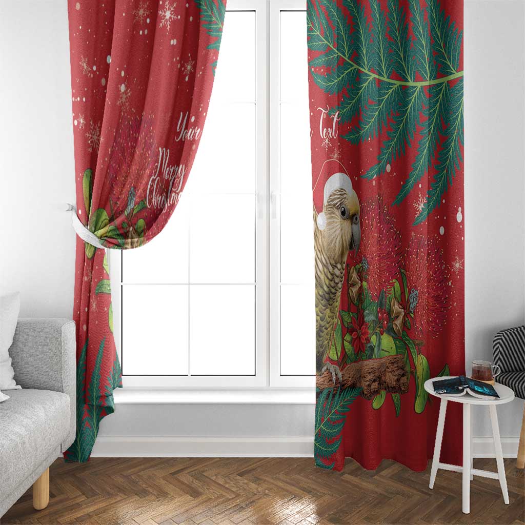 Personalised New Zealand Kakapo Christmas Window Curtain Meri Kirihimete Silver Fern Mix Pohutukawa