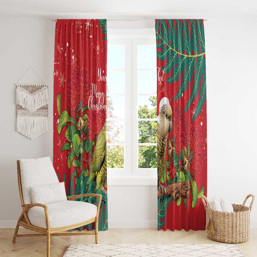 Personalised New Zealand Kakapo Christmas Window Curtain Meri Kirihimete Silver Fern Mix Pohutukawa