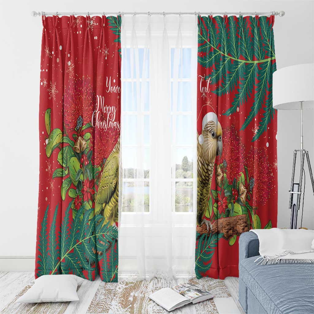 Personalised New Zealand Kakapo Christmas Window Curtain Meri Kirihimete Silver Fern Mix Pohutukawa