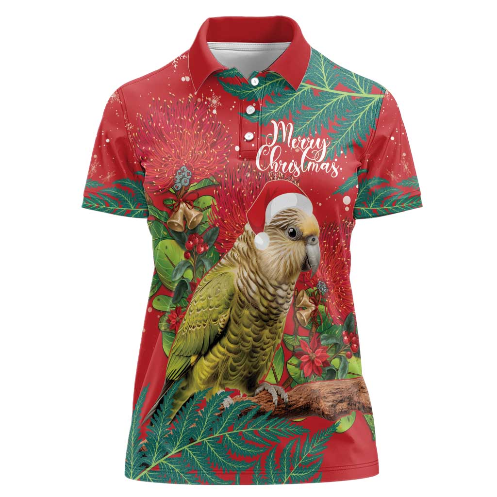 Personalised New Zealand Kakapo Christmas Women Polo Shirt Meri Kirihimete Silver Fern Mix Pohutukawa - Vibe Hoodie Shop