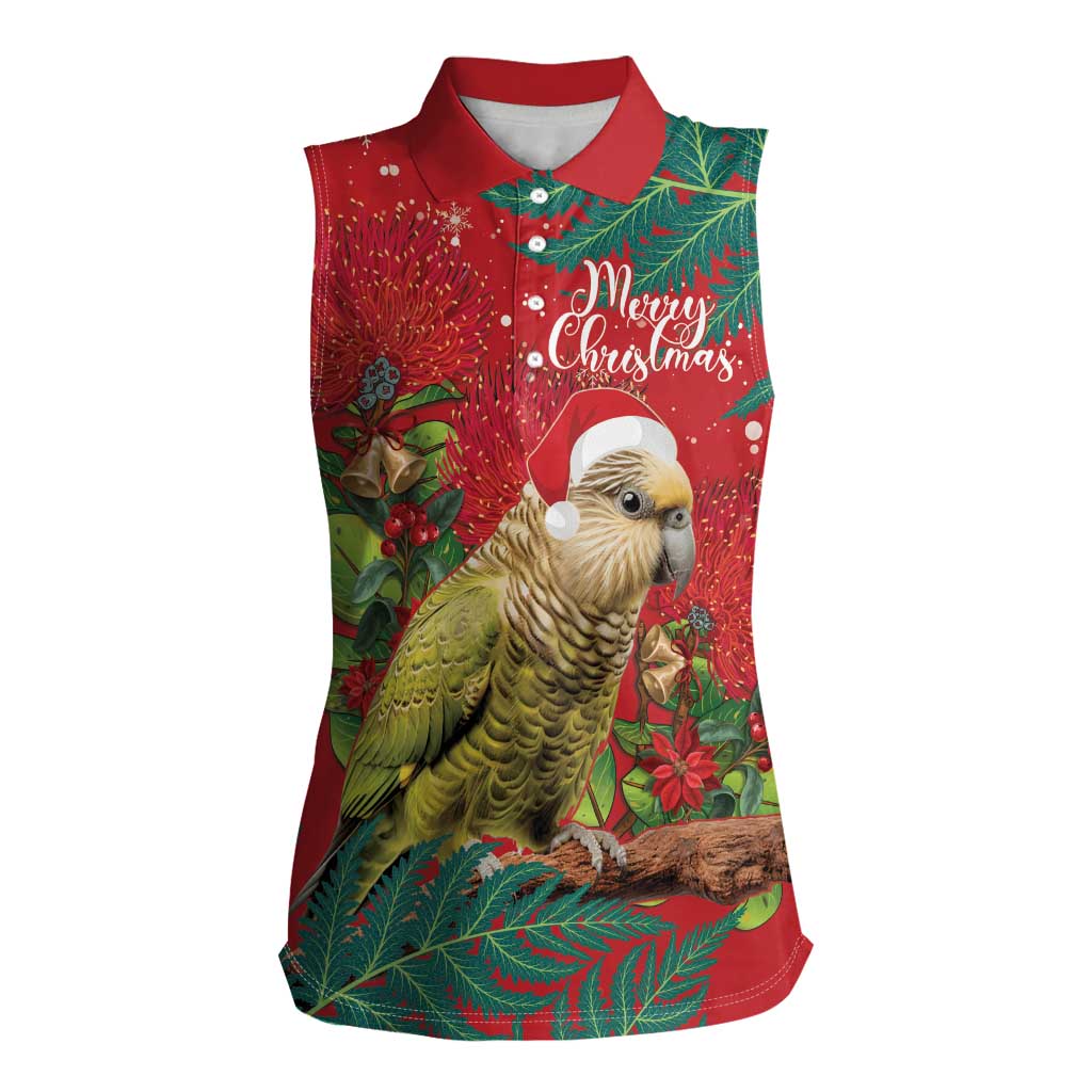 Personalised New Zealand Kakapo Christmas Women Sleeveless Polo Shirt Meri Kirihimete Silver Fern Mix Pohutukawa