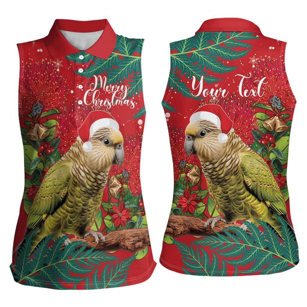 Personalised New Zealand Kakapo Christmas Women Sleeveless Polo Shirt Meri Kirihimete Silver Fern Mix Pohutukawa